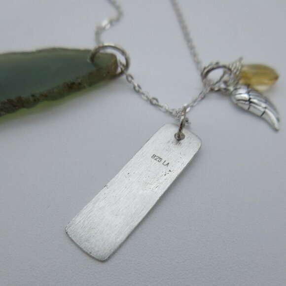 Sterling Silver sliced‎ green agate pendant charm necklace - Picture 5 of 10